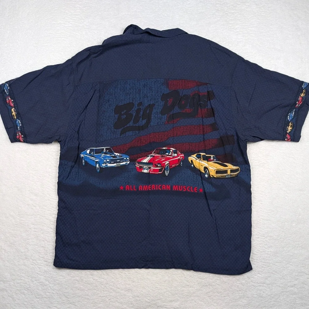 Big Dogs Shirt Mens 2XL Blue All American Muscle‎ Car Rayon Mustang Ford Dodge - Picture 7 of 8